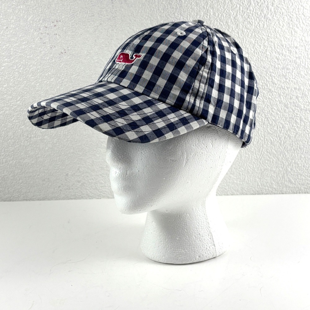 Vineyard Vines Baseball Hat Unisex OS Navy Gingham Whale Logo Preppy Nautical